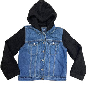 Gap Kids Black Sherpa Demin Vest Jacket Coat XXL 14-16 Hooded Teddy Fleece Full